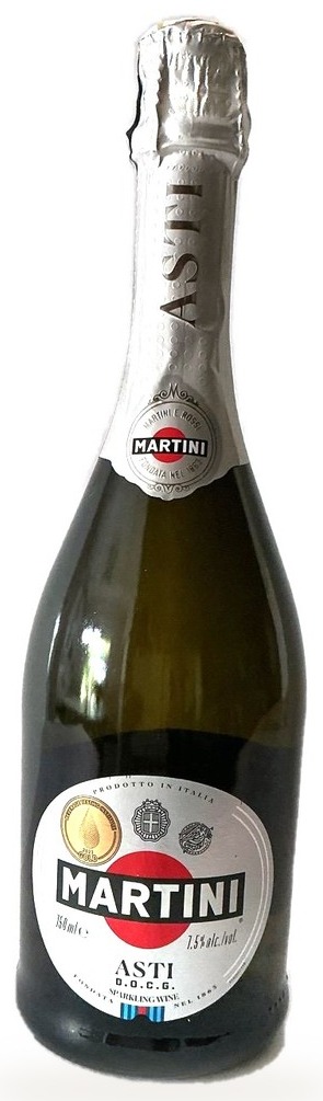 Martini & Rossi Asti, 750 mL sparkling wine bottle with silver foil
