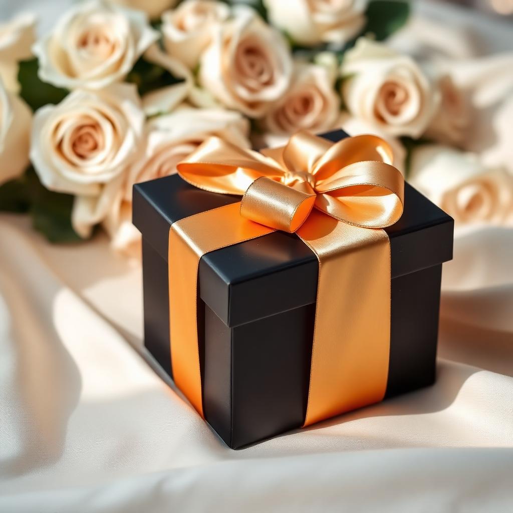 Elegant black gift box with gold ribbon